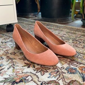 EUC Madewell Ella Chunky Block Heel Blush Pink nude dusty rose Suede sz 9
